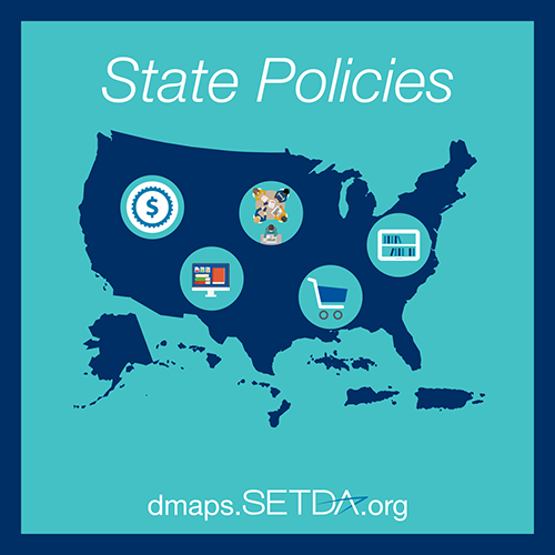 State Policies with the URL DMAPS.setda.org. There is a US map with icons of teachers and devices in circles.